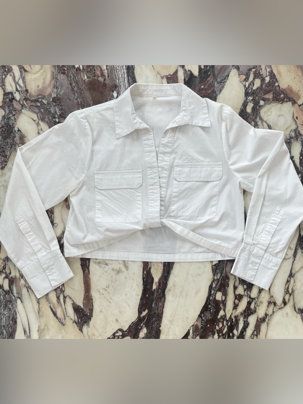 Commense White Cropped Knot-Front Button Down Shirt - Picture 3 of 8